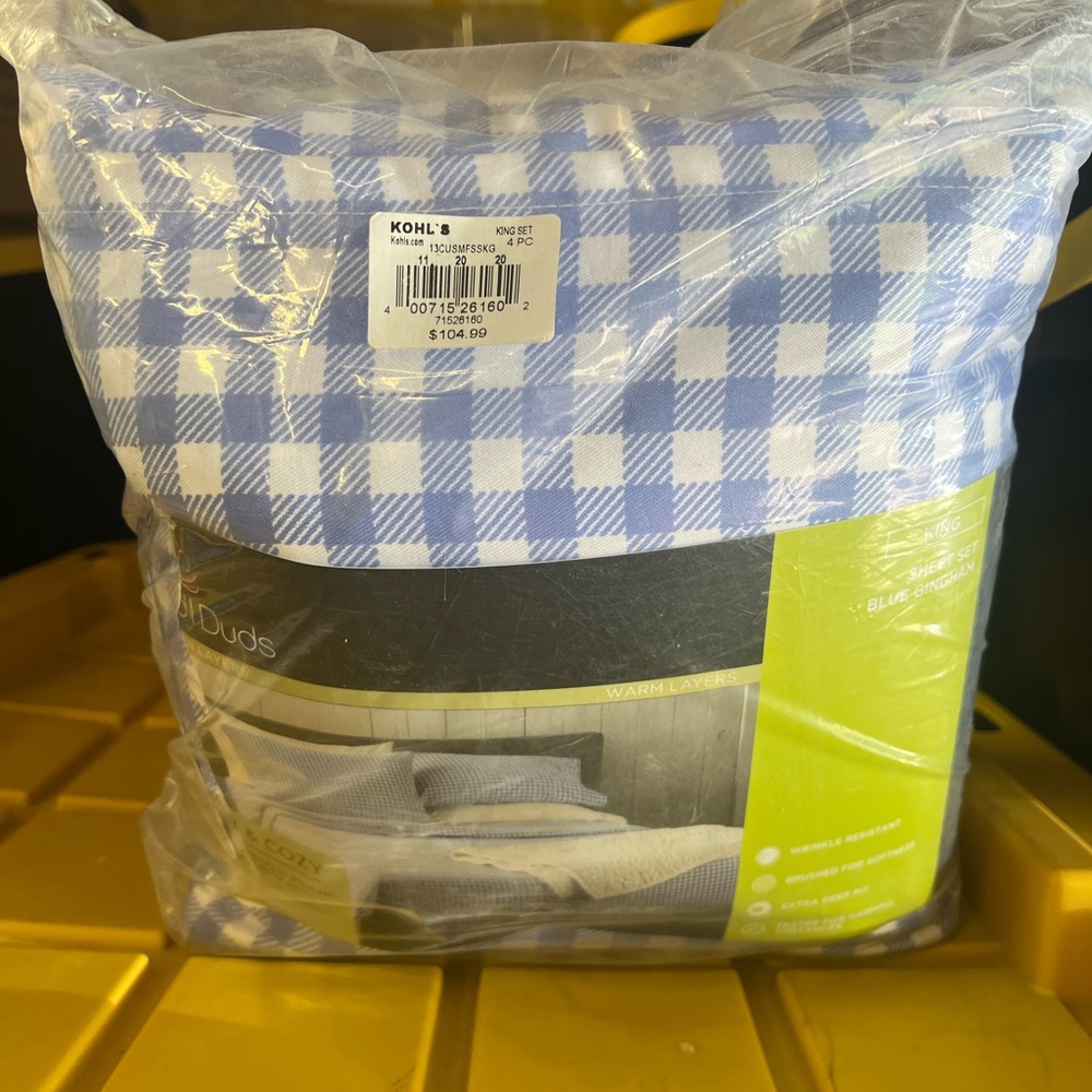 Cuddl Duds Blue and White Plaid Bedding Set King Size